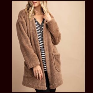 New! Mocha Teddy Bear Furry Coat with Pockets